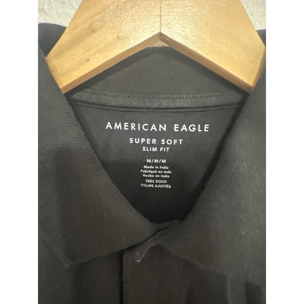 NWOT American Eagle Mens Slim Fit Super Soft Polo Shirt Black Short Sleeve M - Picture 3 of 4